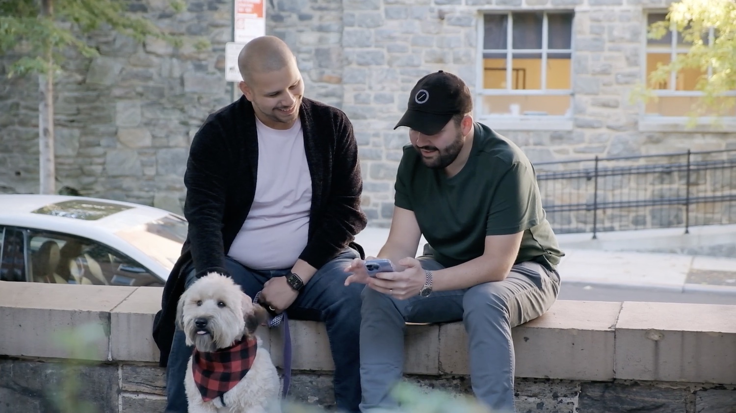 Aaron & Geoff and their dog Winnie in Riverdale, Bronx